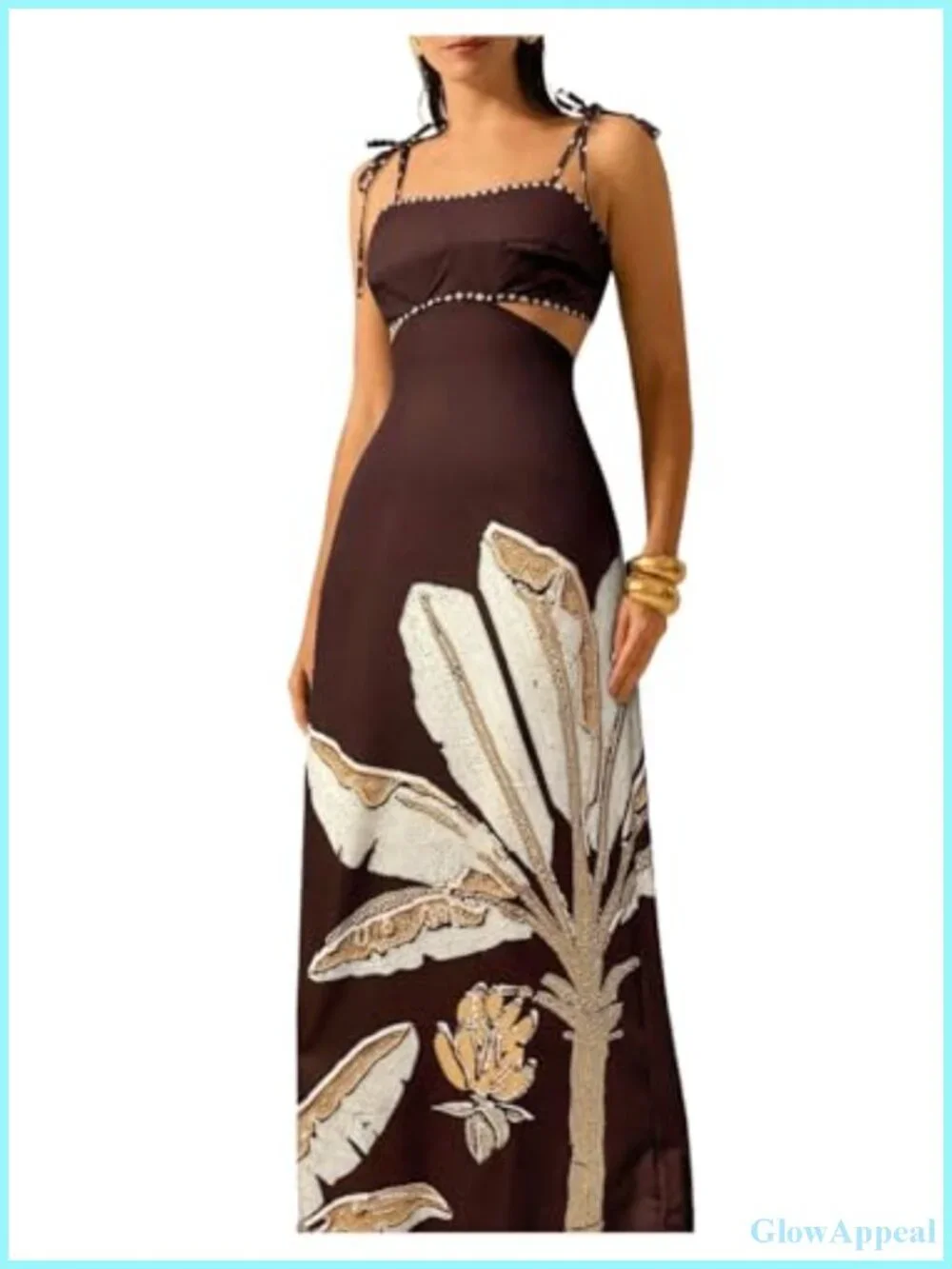 Boho Print Tie Back Cami Maxi Dress Summer Casual Sundress